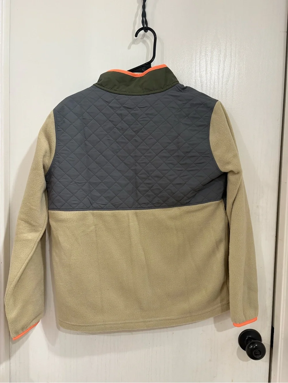 Eddie Bauer Boys Quilted Jacket in Tan & Olive with Orange Trim